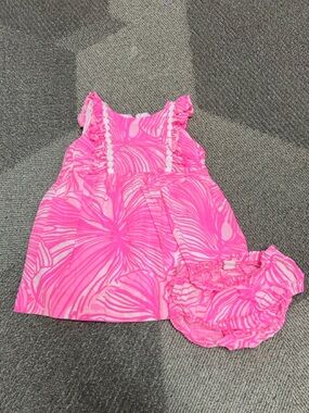 Lilly Pulitzer Pink Tropical Print Dress with Bloomers 12-18 months